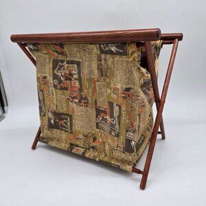 Vintage Floral Fabric Wood Folding Magazine Rack Sewing Caddy Yarn Organizer MCM